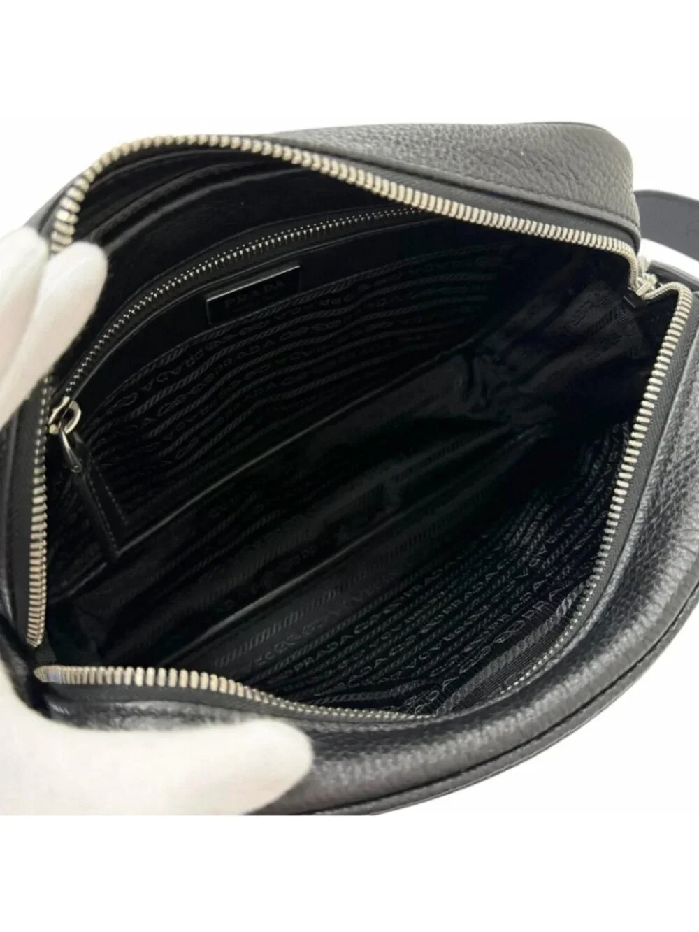 Prada Leather Triangle Logo Plate Crossbody Shoulder Bag Black Recommended